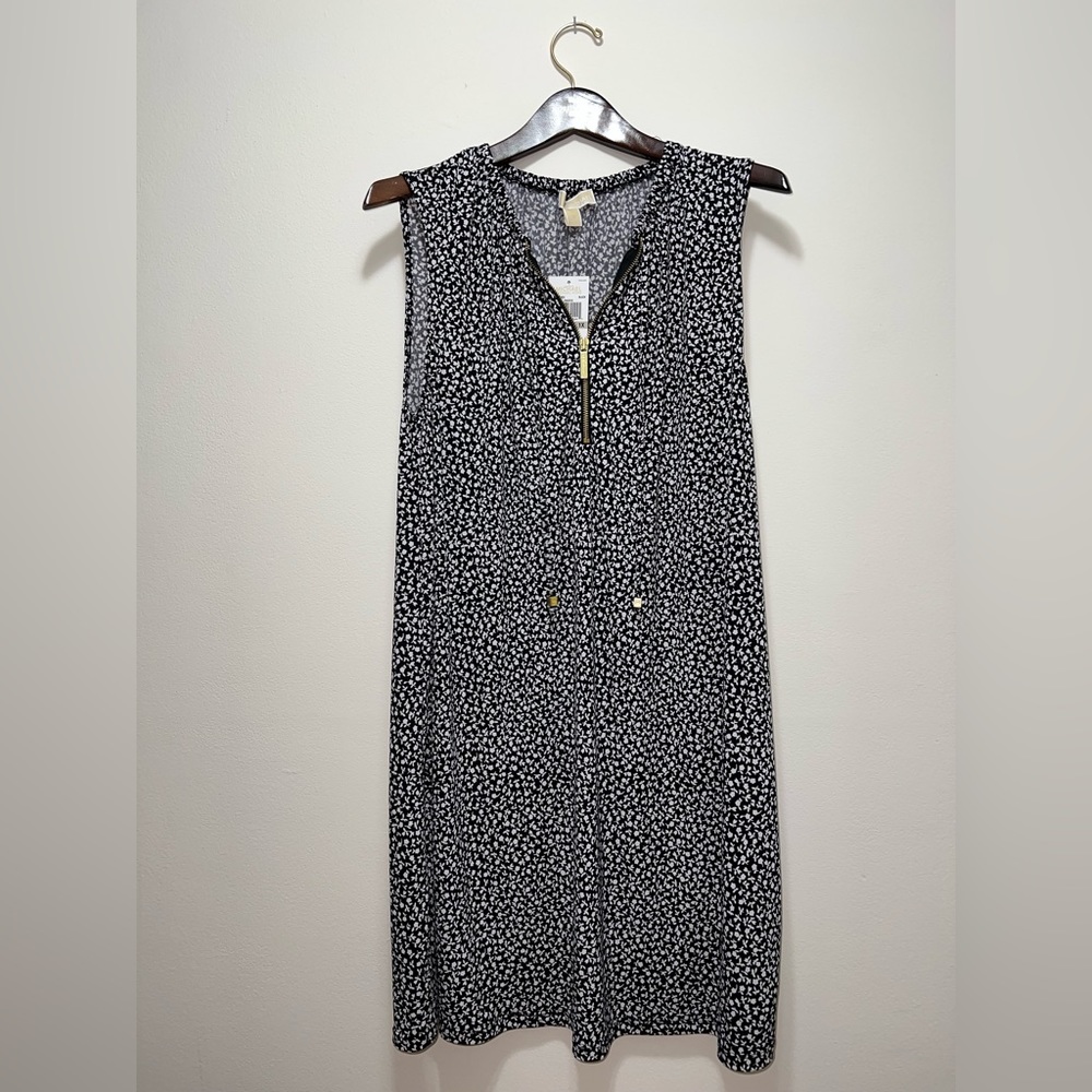 🆕 Michael Kors Floral Print Black Sleeveless Quarter Zip Dress